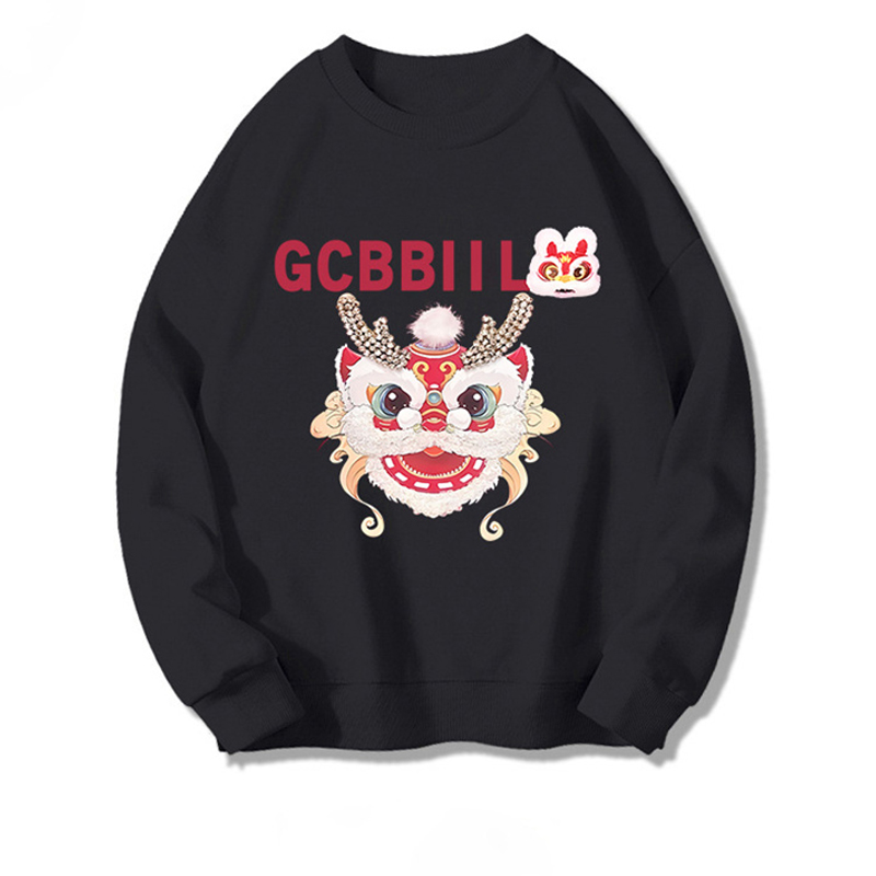 2024 Dragon Year Birth Year Red Clothes Men and Women Fall and Winter Fleece-lined Thickened Plus Size Mid Length Long Length Loose round Neck Sweatshirt