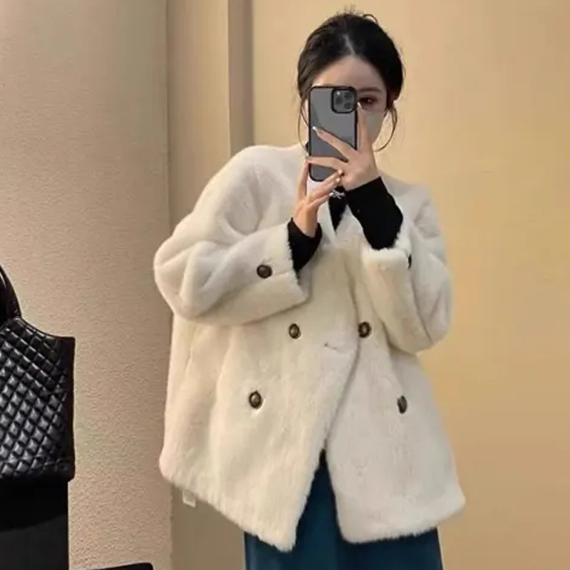 2024 Winter New Korean Fashion Plush Long Sleeve Outerwear - Fleece-Lined Thickened Warm High-Grade Top