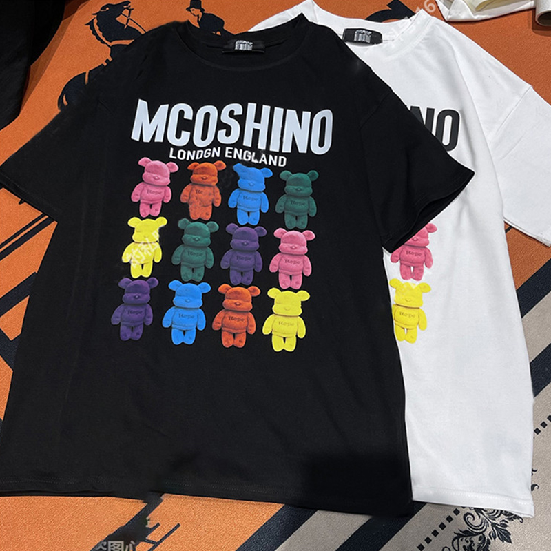 Fashion High Street Bear Print Pure Cotton Short Sleeve T-shirt Female 2024 Summer New Arrival Loose Fat mm 100.25kg Sleeve Tops