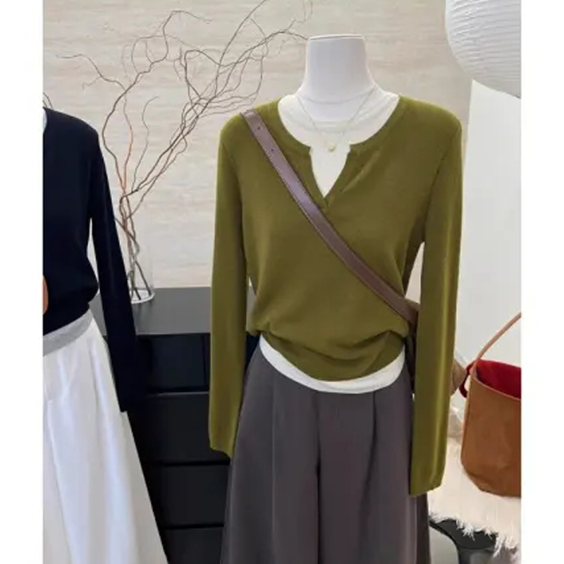 Fat M 100.00kg Plus Size V-neck Sexy Autumn and Winter Long Sleeves T-shirt Bottoming Shirt Women's Pure Desire Style Irregular Slim-Fit Tops