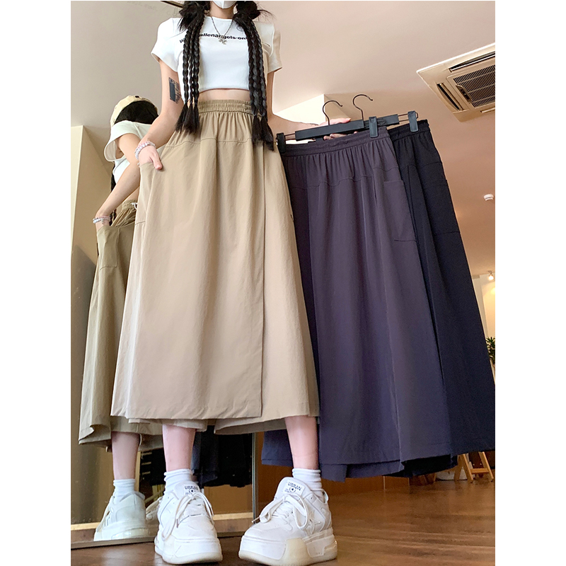 Plus Size Casual Yamamoto Culottes Women's Summer Thin Small High Waist Slim Looking Draping Effect Ruched A- line Umbrella Skirt