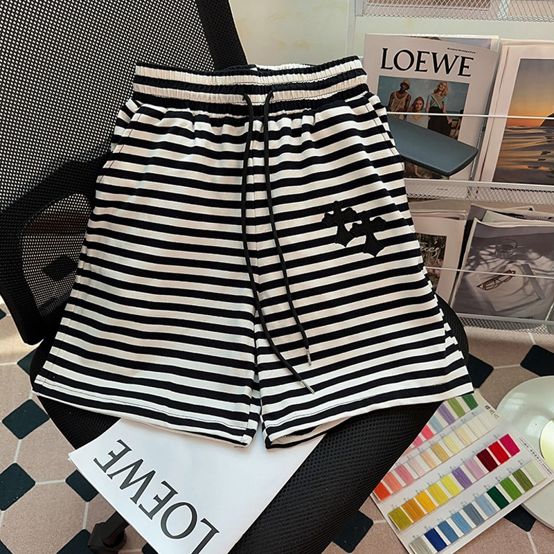 Plus Size Sports Black and White Stripes Shorts Women's Summer K-style Loose Slimming and Fashionable High Waist Casual Straight-Leg Sports Pants
