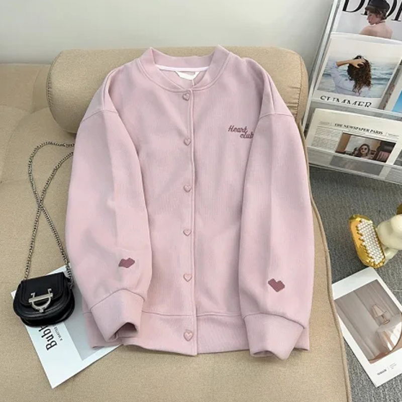 100.00kg Plus Size Heart Embroider Baseball Uniform Sweater Female 2024 Spring & Fall Thin Casual Loose Cardigan Coat Fashion
