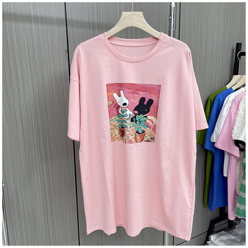 Chubby Girl Plus Size Women's Clothing Pure Cotton Pink Short Sleeve T-shirt Women's Summer Stylish Niche Loose Slim Looking Fat Hiding Top