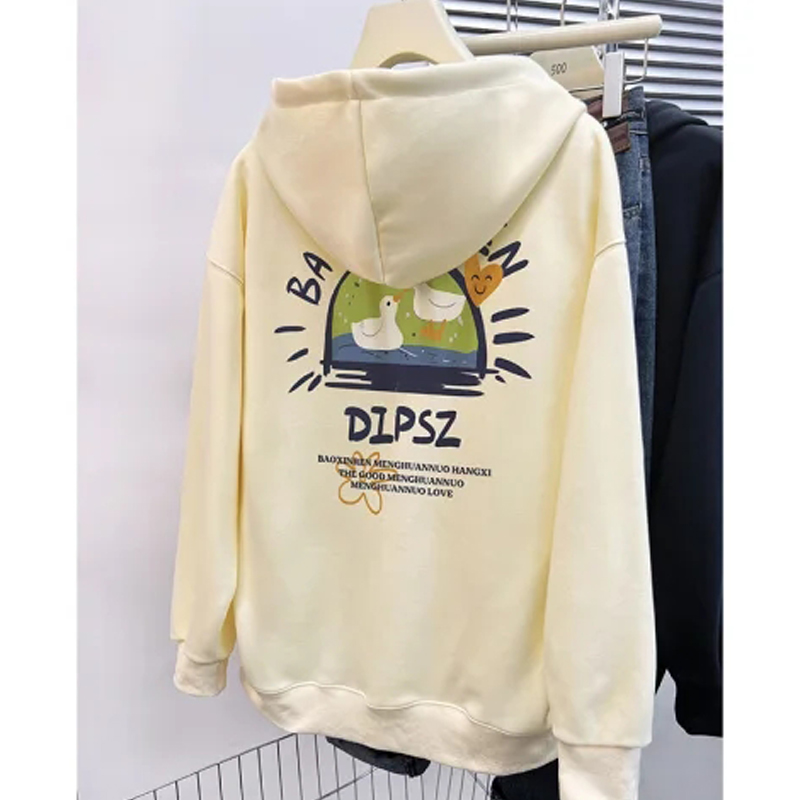 Plus Size Zipper Hooded Sweatshirt Female Spring & Fall Oversize Loose and Idle Draping Effect Fall and Winter Velvet Padded Thickened Coat