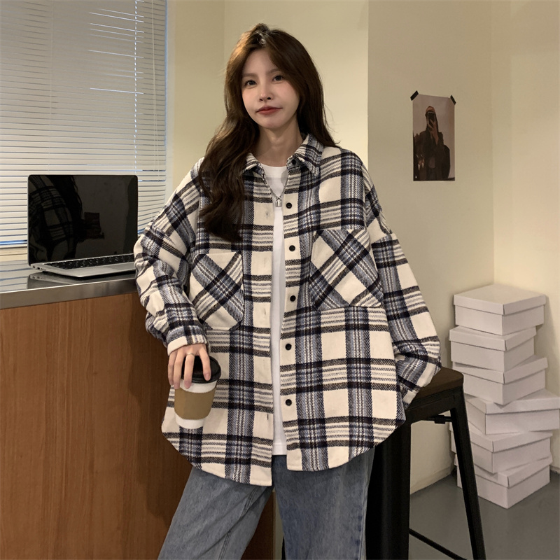 Extra Large Size 1.00 Kg-150.00 kg Gingham Long Sleeves Sun Protection Shirt Women's Thin Outer Match Tops BF Inner Wear Bandage Dress Shirt Fashion