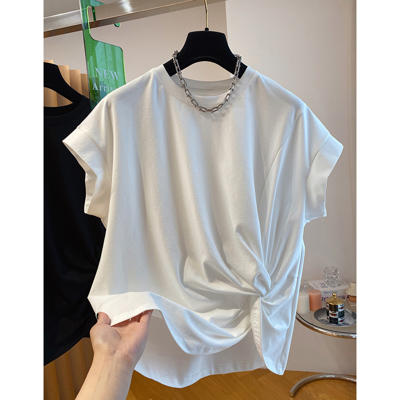 Pure Cotton Plus Size Chubby Girl Fashion T-Shirt - Korean Irregular Flying Sleeve Ruffle Short Sleeve