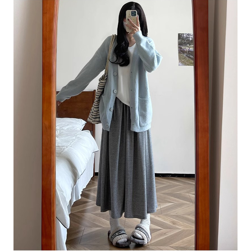 Plus Size Umbrella Skirt Gray Yamamoto Skirt Female Fall and Winter 2024 New Arrival High Waist A- line Versatile Mid Length Long Length Slimming Skirt