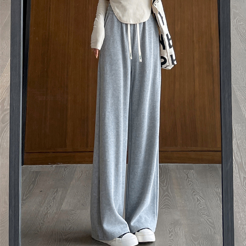 Plus Size 1.00 Kg-150.00 kg K-style Casual Pants for Women Velvet Padded Loose Plus Size Ladies Fashion Straight Loose Pants High Waist Pants Winter