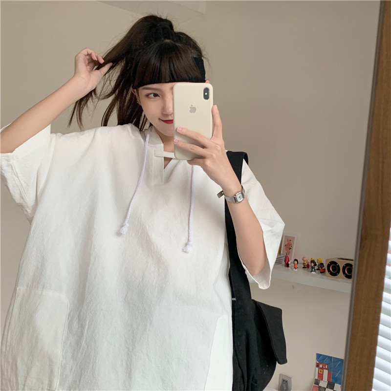 Summer Pure Cotton Stylish Niche Style Short Sleeve T-Shirt Women's Loose Ins Trendy Chic Hong Kong Style Plus Size Chic V-neck Tops