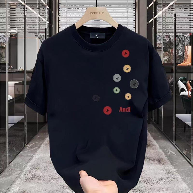 Mid Length Long Length Plus Size T-shirt Short Sleeve Female European Goods 2024 Summer Color Button Printed Loose Easiest for Match Cool Feeling Tops