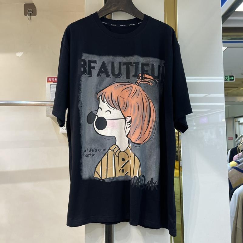 Super Plus Size 1.00 Kg-150.00 kg Fancy Chic Casual Younger Pattern Print Pure Cotton Short Sleeve T-shirt Female 2024 Summer New Arrival