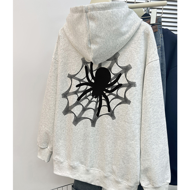 American Retro Spider Printed Hoodie Men and Women Spring and Autumn Thin K-style Loose Couple's Tops Ins Fashion