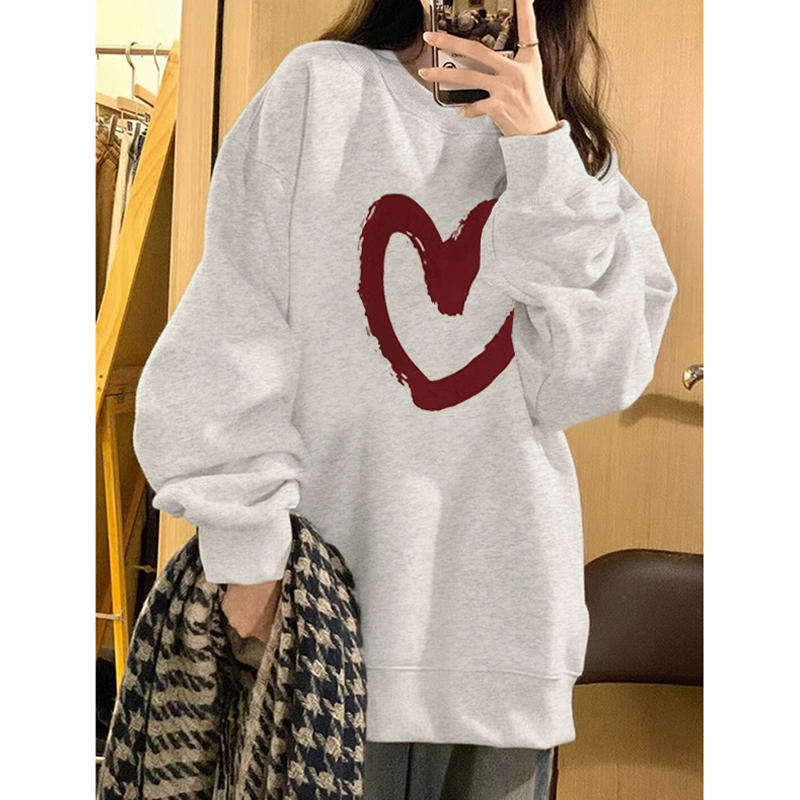 Plus Size American Retro Heart round-Neck Non-Hoodie Sweatshirt Women's Autumn and Winter New Arrival Thin Oversize Loose Tops