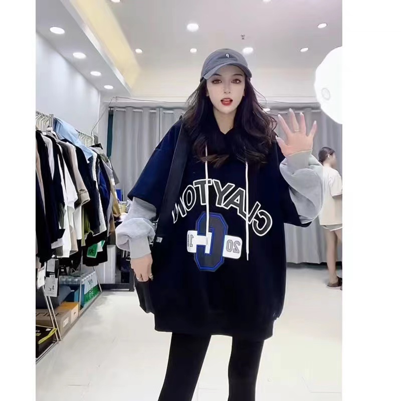 Chubby Girl Extra Large Size 150.00kg Fake Two-Piece Patchwork Sweater Female Fall and Winter Loose Velvet Thickened Mid Length Long Length Tops