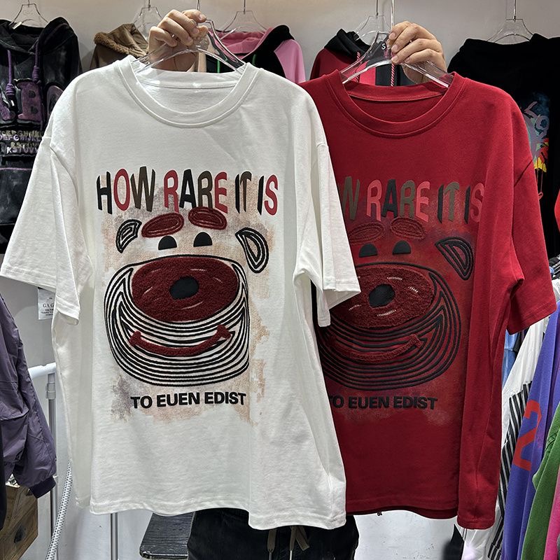 European Goods Plus Size Mid Length Long Length T-shirt Short Sleeve Female 2024 Summer round Neck Cartoon Print Loose Fashion Versatile Top