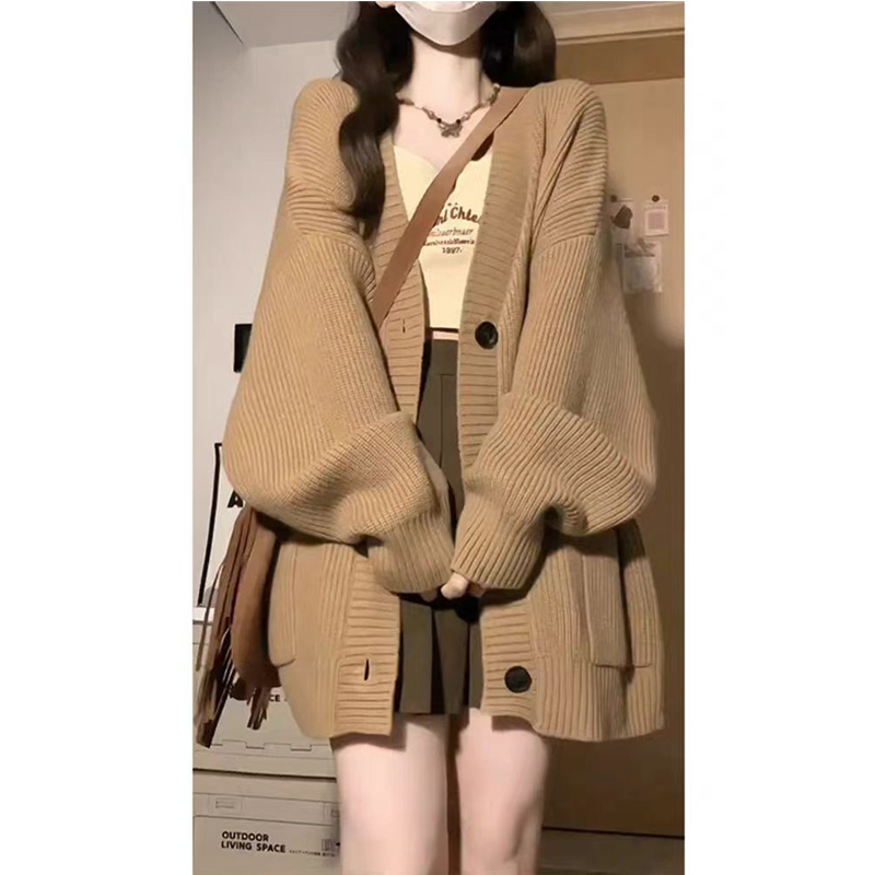 Plus Size Thick Retro Cardigan Sweater Outwear Female 2024 New Arrival Autumn and Winter Lazy Style Loose Knitwear Fancy