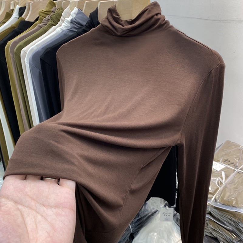 Dralon Half Turtleneck Bottoming Shirt Female Fall and Winter Fleece-lined Thickened Inner Wear Long Sleeve T-shirt Fat mm 150.00kg Heattech Tops Tide
