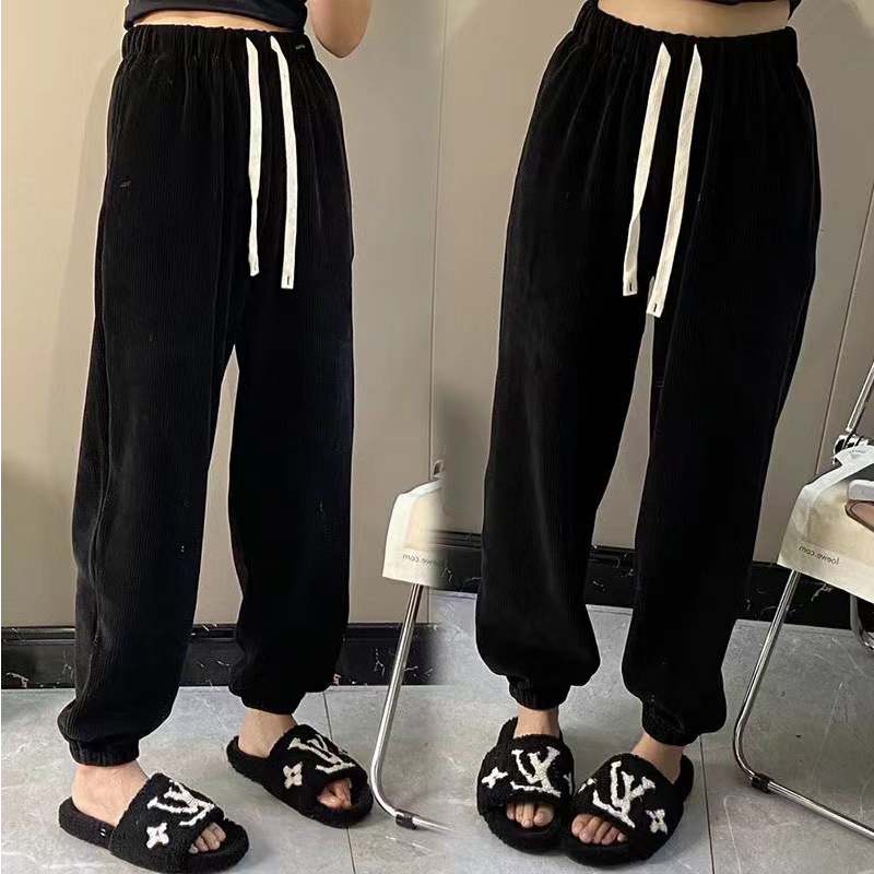 Extra Large 1.00 Kg-150.00 kg Fat Girl M Autumn and Winter Thickened Sweatpants Women Western Style Loose Slimming Baby Fleece-lined Ankle-Tied Pants