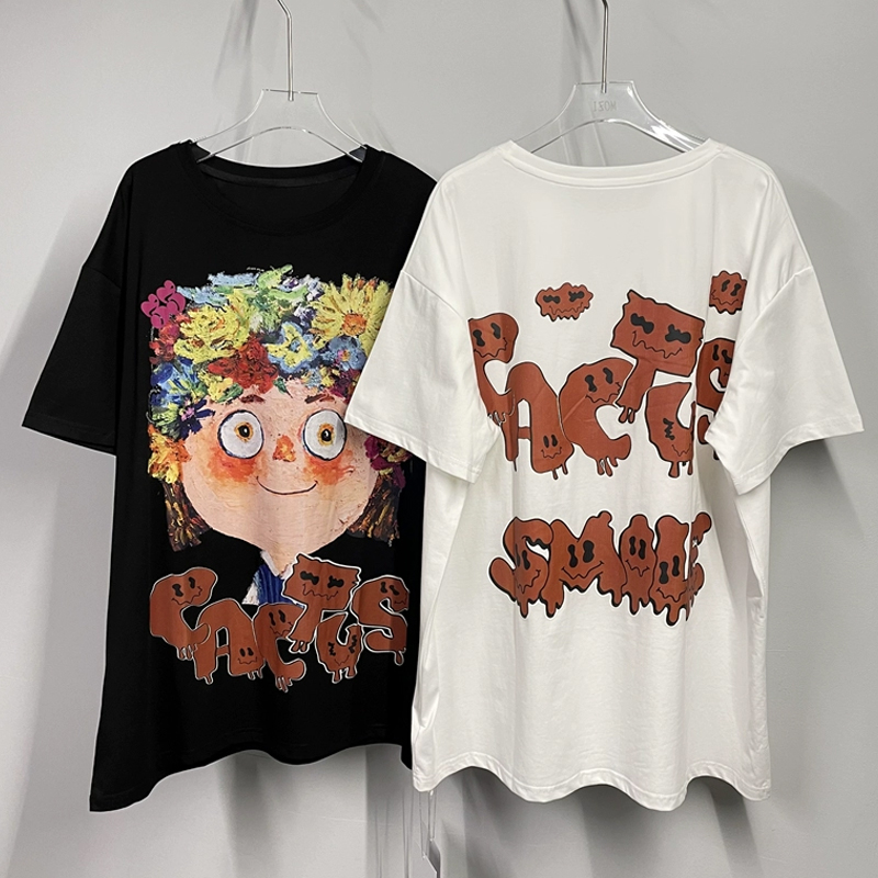 European Goods Plus Size 1.00 Kg-150.00 kg Plus Size Ladies American Large Version Fun Printing Cartoon Loose Short Sleeve T-shirt Women's Casual Coat