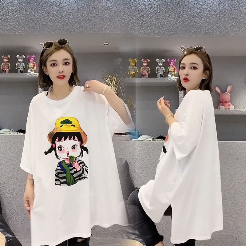 Super Plus Size 1.00 Kg-150.00 kg Patchwork Contrast Color Short Sleeve T-Shirt Skirt Summer 2024 New Arrival Loose Slimming Slit Dress Women