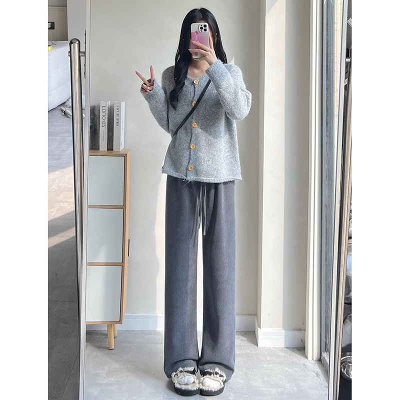 Fat Girl Plus Size 1.00 Kg-150.00 kg Small Fleece-lined Glutinous Rice Pants Women's Autumn and Winter Slimming Drawstring Straight-leg Casual Loose Pants