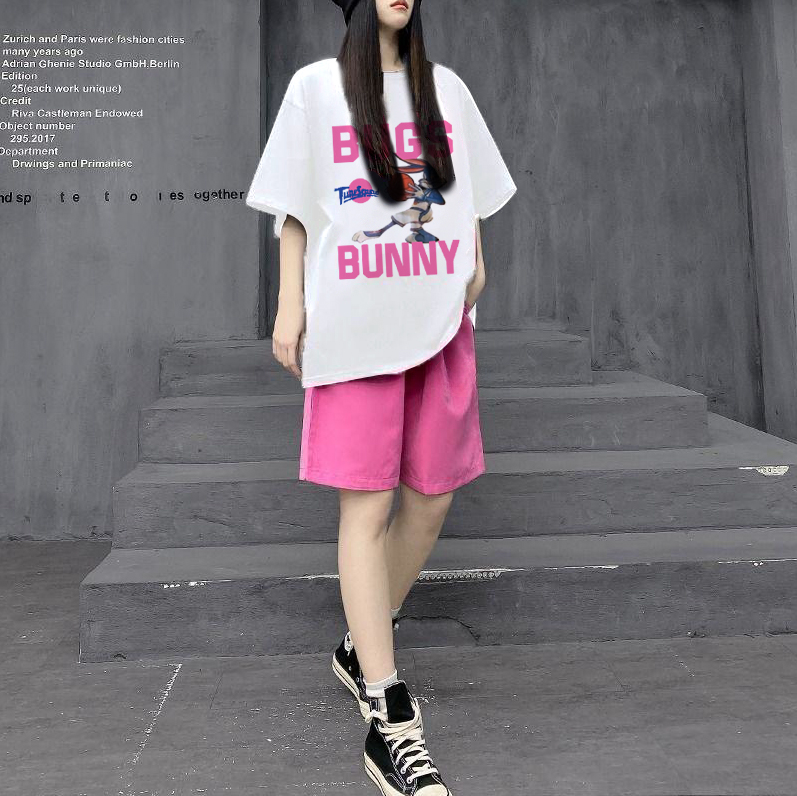 Extra Large Size 1.00 Kg-150.00 kg Plus Size Ladies New Cartoon Print Casual Short Sleeve T-Shirt Suit Women's Summer Shorts Two-piece Set