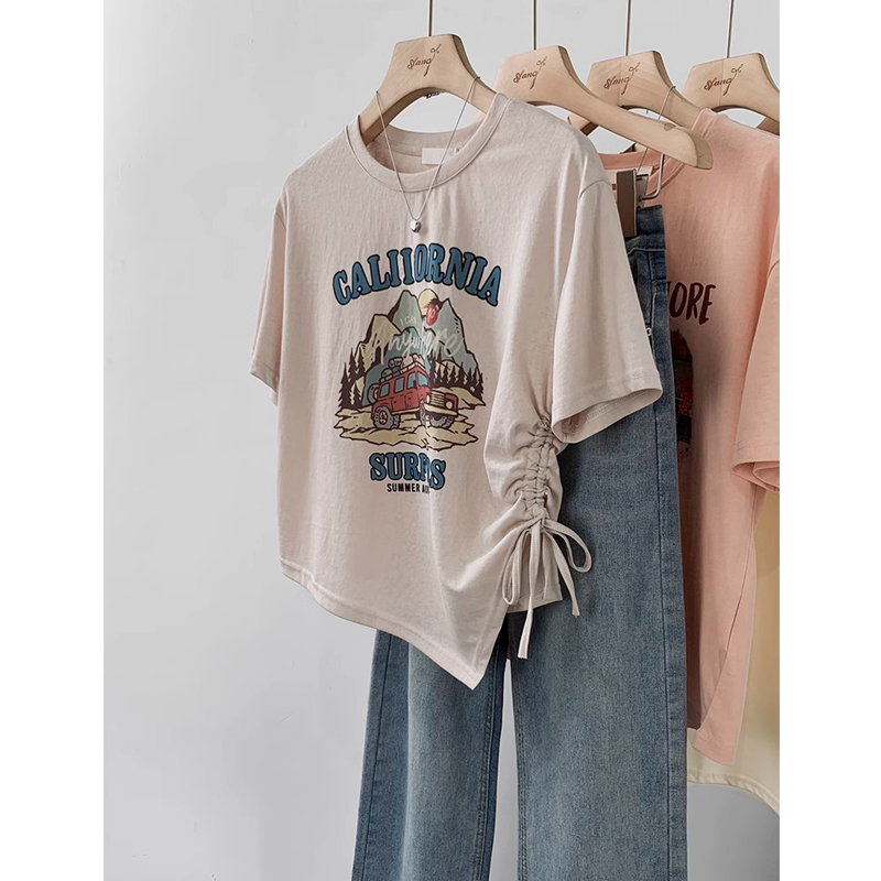 Pure Cotton Asymmetrical Shoulder Short Sleeve T-Shirt Women's Summer Plus Size New Design Sense Niche Style Slim Looking Sexy Tops Ins