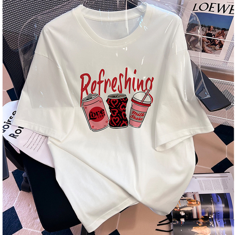 Plus Size Pure Cotton Short Sleeve T-shirt Female 2024 Summer New Arrival K-style Loose High Street Fashionable Print Tops Ins Fashion