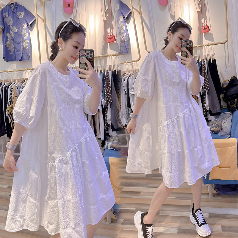 Plus Size Ladies 1.00 Kg-150.00 kg Plus Size Mid Length Long Length Dress Women's Summer 2024 European Goods Fashion Loose Slimming A- line Skirt
