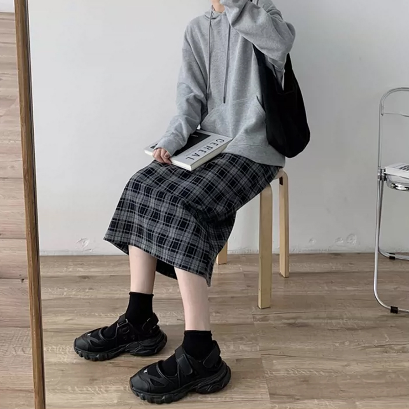 Chubby Girl Plus Size Woolen Contrast Color Check A- line Skirt Women's Autumn and Winter Slimming Straight Skirt Sheath Midi Dress