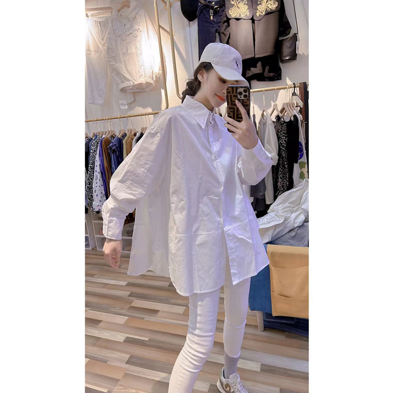 Fat M 150.00kg Plus Size White Shirt for Women Spring and Autumn New Arrival Casual Fashion All-Matching Loose Long Sleeve Shirt Coat