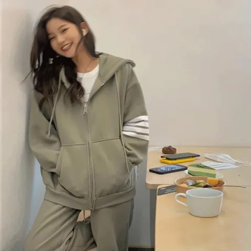 Plus Size Ladies Plus Size Sportswear Suit Women's Fall and Winter Korean Loose Sweatshirt Running Leisure Two-piece Set Fashionable Stylish Fashion