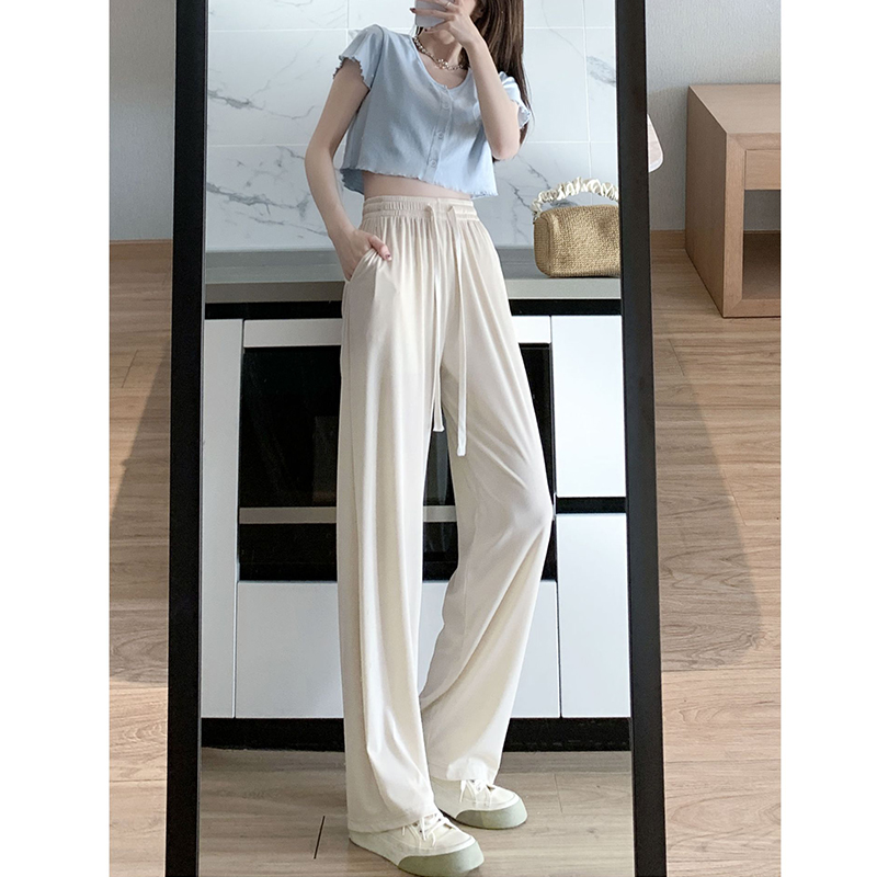 100.00kg Ice Silk plus Size Loose Pants Women's Summer Thin Loose Drooping Slimming Chiffon Straight-leg Casual Apricot Pants