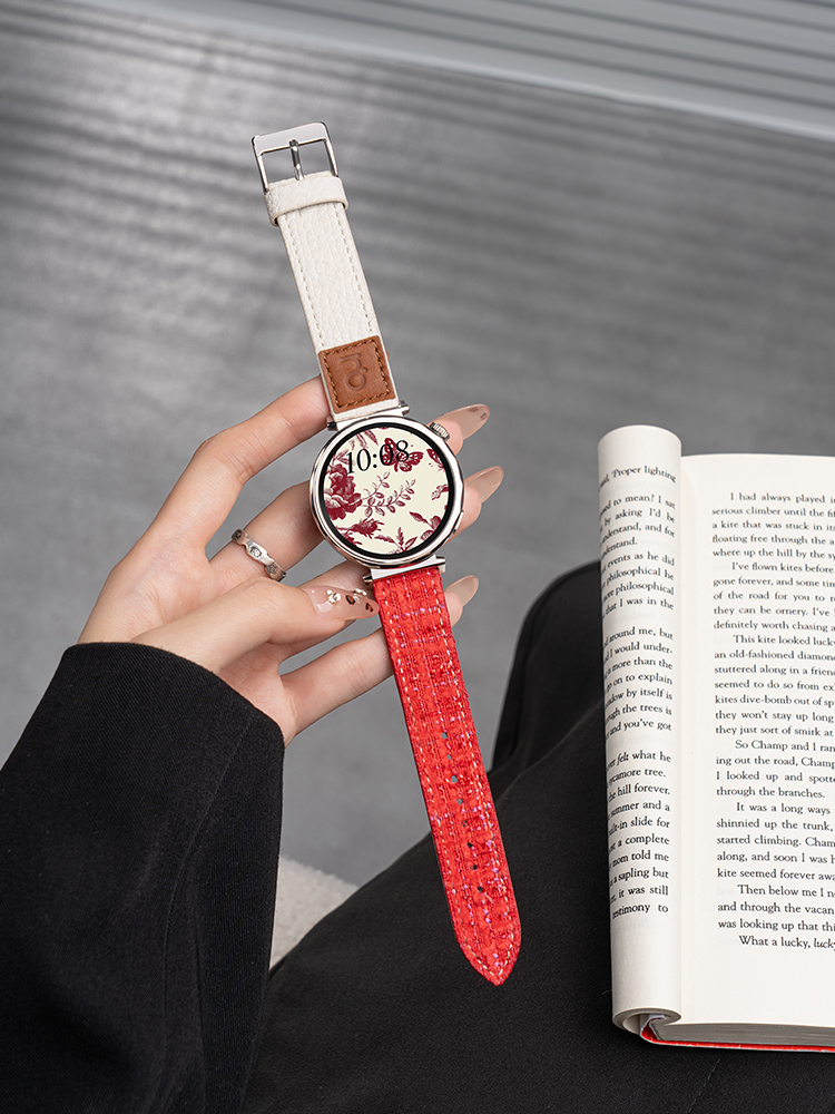 Applicable to Huawei GT5 Watch Strap Watch Strap Watchgt5 Women's GT4 New Arrival Pro Series Watch Watch Smart GT Fancy 41mm Leather Wrist Strap Woven Ladies Red Women's Fall and Winter