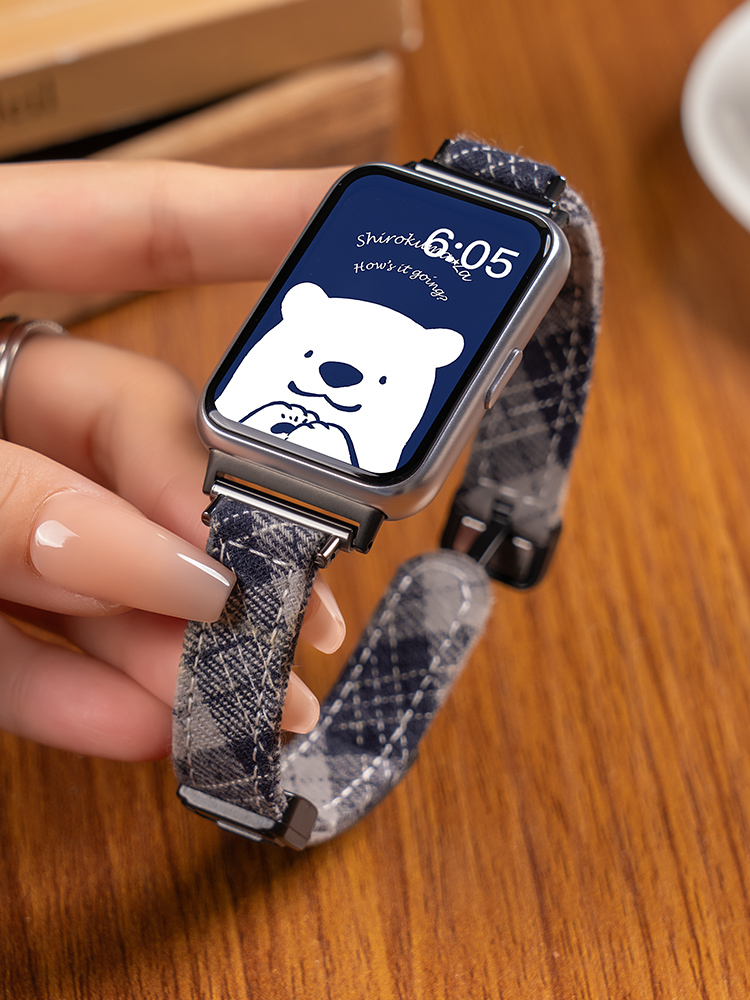 For Huawei Fit2 Strap Watch WatchFit Bracelet Preppy Style Watch Generation One Or Two Replacement Strap Fit1 Checkered Canvas Wrist Strap New Classy Women's Metal Magnetic Buckle Men Accessory