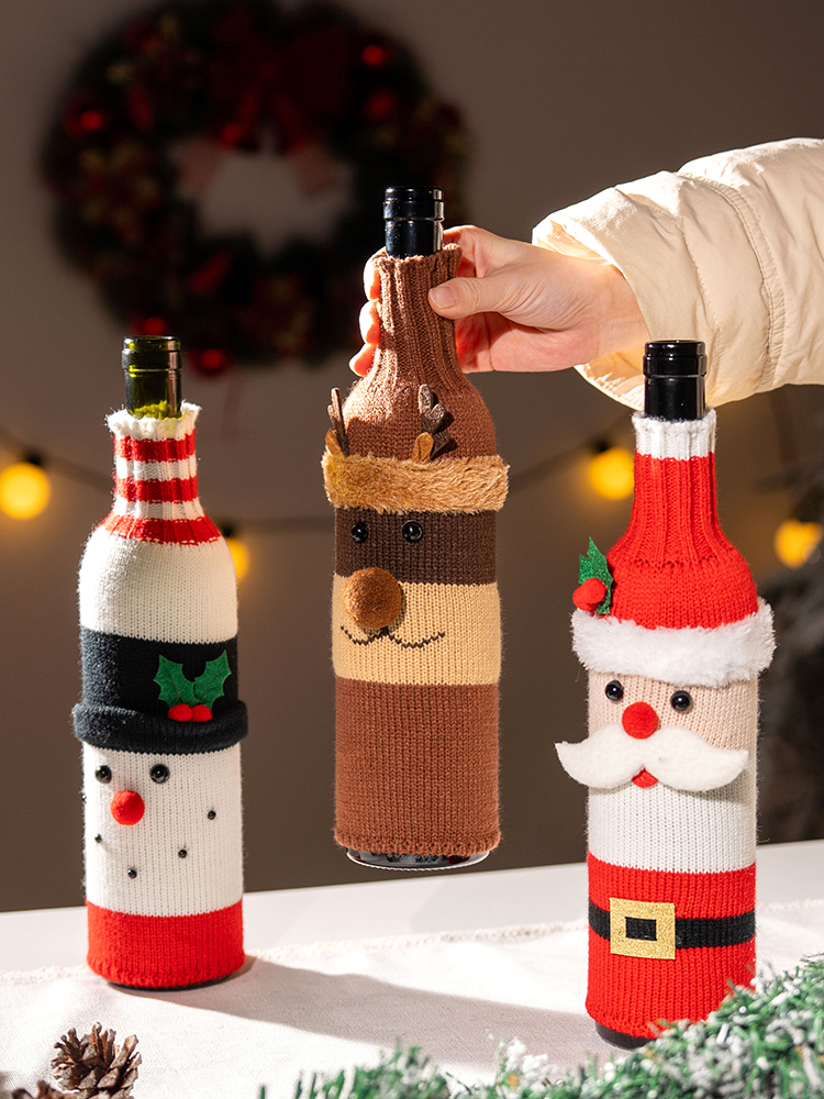 David's Deer Snowman Christmas Decoration Decoration Hotel Restaurant Wine Bottle Cover Set Atmosphere Decoration Scene Layout