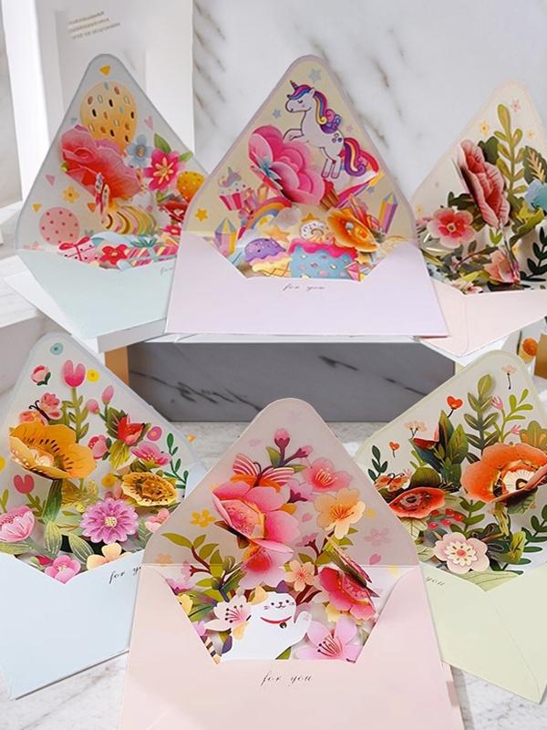 Teacher's Day Birthday Greeting Card Stereo Thank-You Card 3D Small Creative Cake Unicorn Cute Gifts for Classmates Teacher Gift