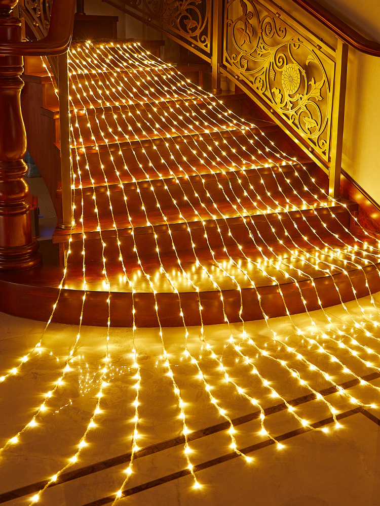 Outdoor Flowing Water Waterfall Curtain Lights Colored Lights String Waterproof Holiday Layout Balcony B & B Decorative Lights Courtyard Atmosphere