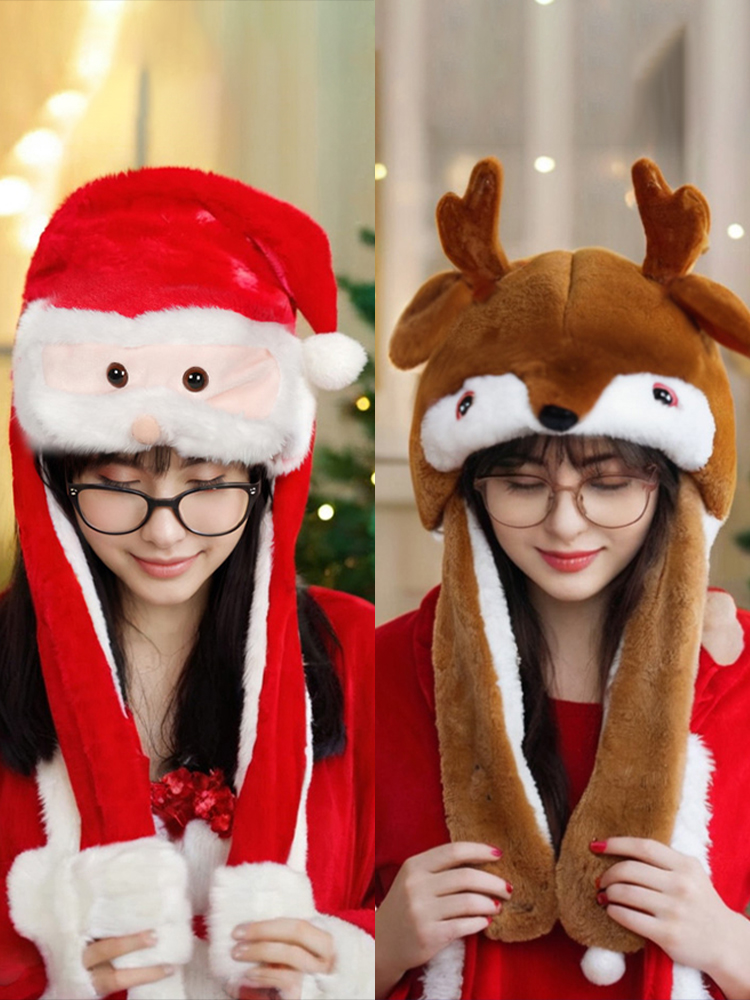 Christmas Cute Gift Ears Moving Decorations Santa Claus Reindeer Hat Party Headwear Adult and Children