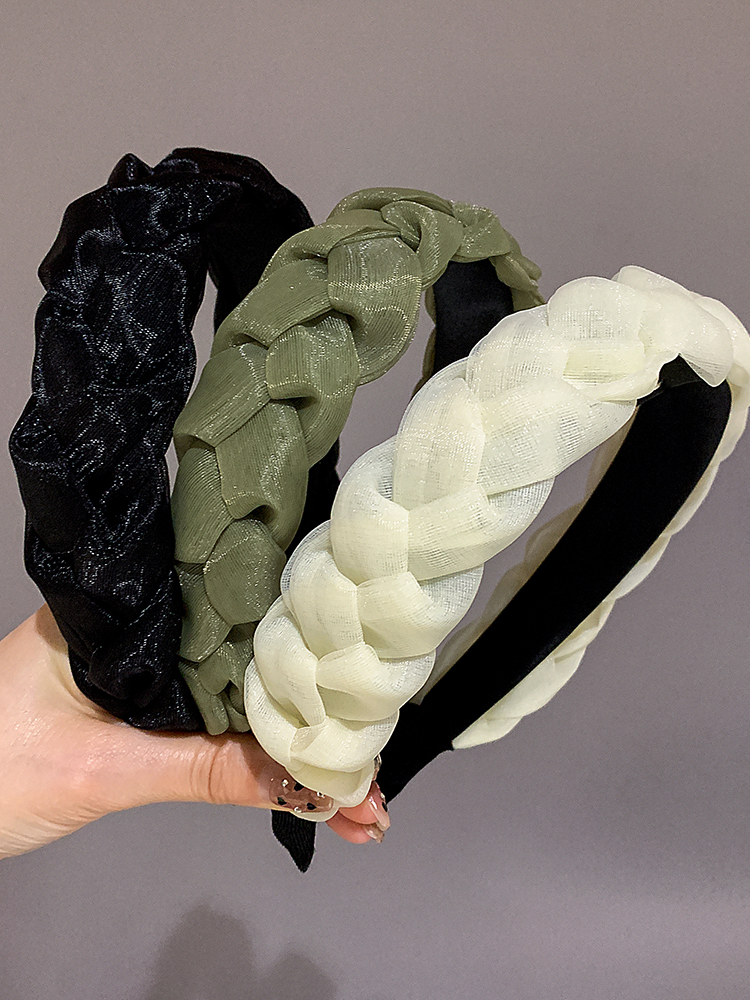 Mesh Twist Weave Headband Female 2024 New Arrival Internet Celebrity Wide-Edged Headband Non Slip High Skull Top Hair Fixer Hair Clip Headdress