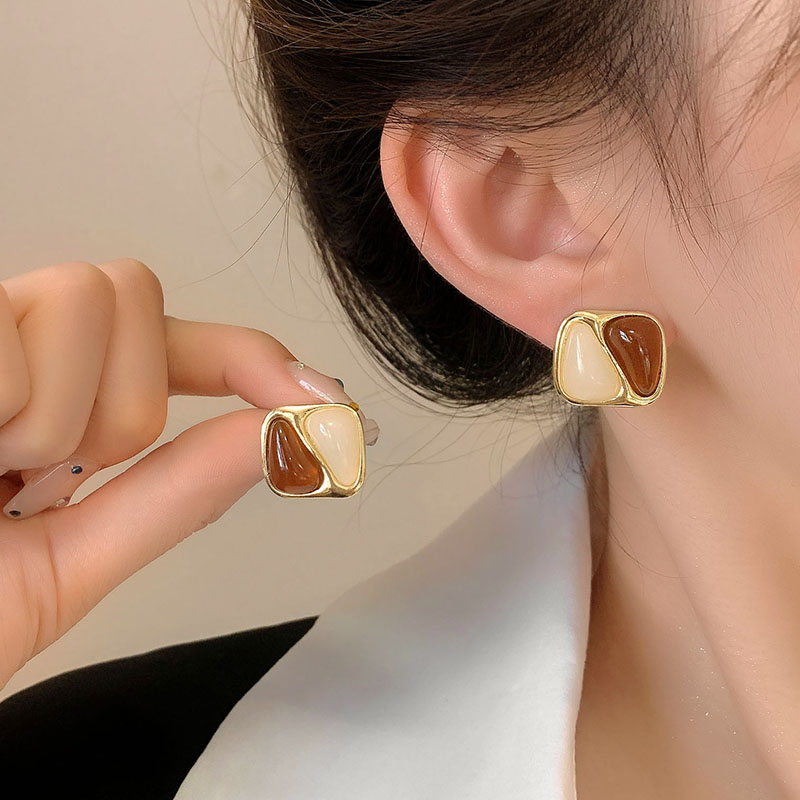 Vintage Caramel Contrast Color Ear Studs Female Special-Interest Design Classy Sentong Qin Elegant Earrings 2023 Best Selling Online Influencer Earrings