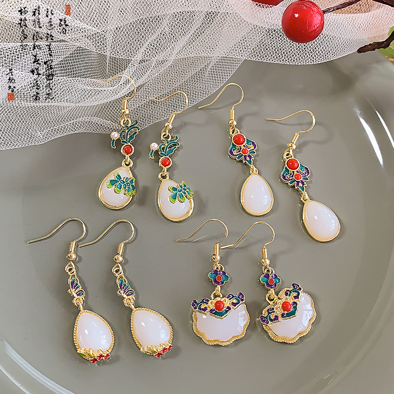 New Chinese Style Ancient Style Long Earrings for Women Fancy Han Dynasty Court Cloisonne Earrings Simple Graceful Ear Hooks