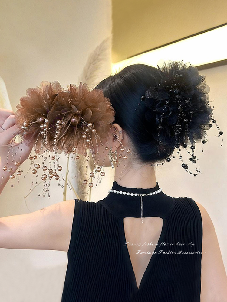 Feather Peony Flower Grip Women's Large Hair Volume Fall and Winter Hairy Hair Clips Fancy Stuffed Shark Clip Hairware