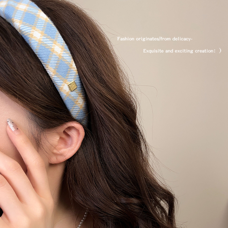 Blue Color Headband Female 2025 New Arrival High Skull Top Face Wash Hair Band Sweet Wide Side and All-Match Hair Fixer Hair Clip Headdress
