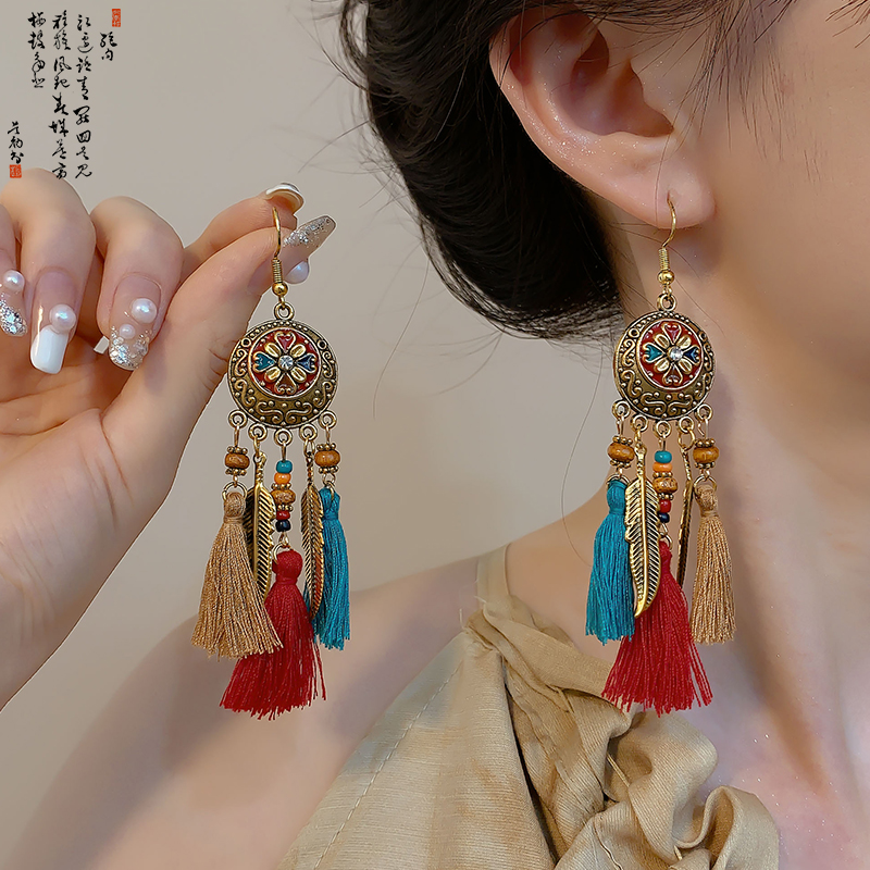 Bohemia Style Earrings Female Ethnic Style Long Tassel Earrings Special-Interest Design Style Fashion Ear Studs Graceful Earrings