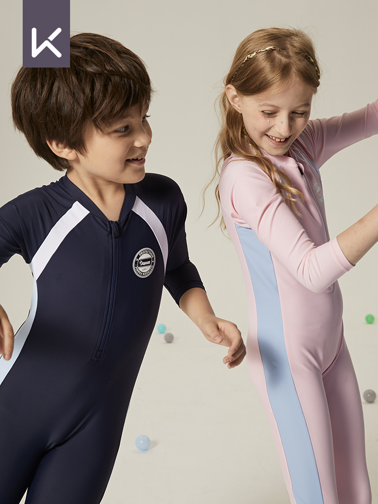 Keep Kids Swimsuit Boys and Girls 2025 New Arrival One-Piece Long Sleeves Sun Protection Children's Professional Quick-Drying Equipment Hot Spring