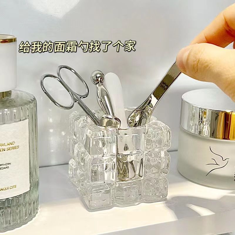 Facial Mask Spoon Holder Cream Scoop Glass Mirror Cabinet Desktop Makeup Skin Care Eye Cream Pick Stick Brush Storage Box