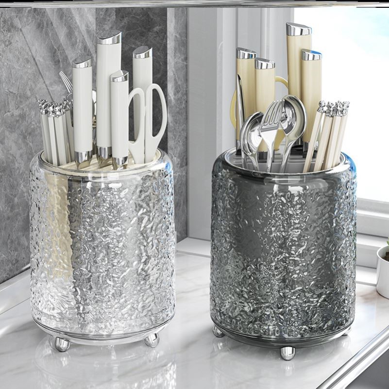 Glacier Pattern Rotate Knife Holder Kitchen Storage Rack For Home Table Top Multi-Functional Chopsticks Cage Chopstick Canister Knife Integrated Storage Box