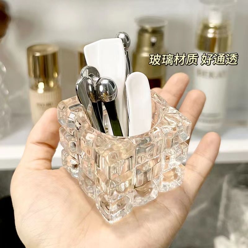 Facial Mask Spoon Holder Cream Scoop Glass Mirror Cabinet Desktop Makeup Skin Care Eye Cream Pick Stick Brush Storage Box